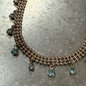 Silver Choker Necklace with Aquamarine Rhinestones
